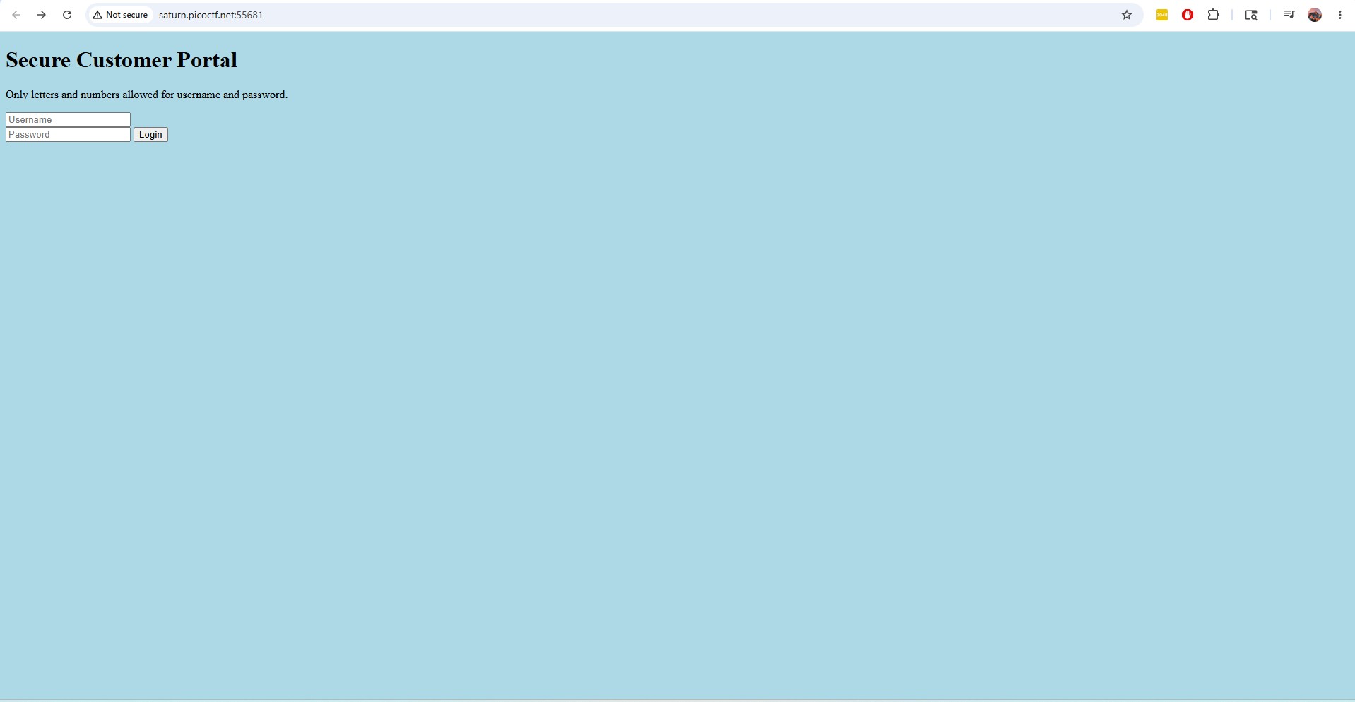 Login page for the Local Authority challenge