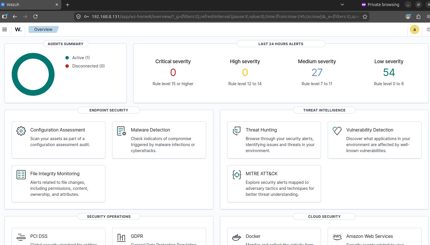 Wazuh dashboard showing Level 8 alert for new user creation