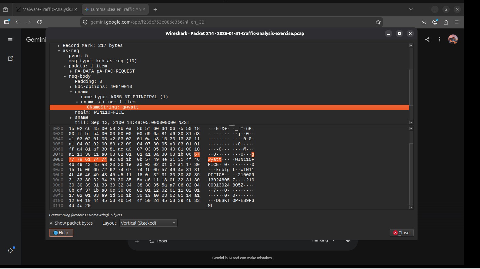 Authentication traffic revealing the user account and full name