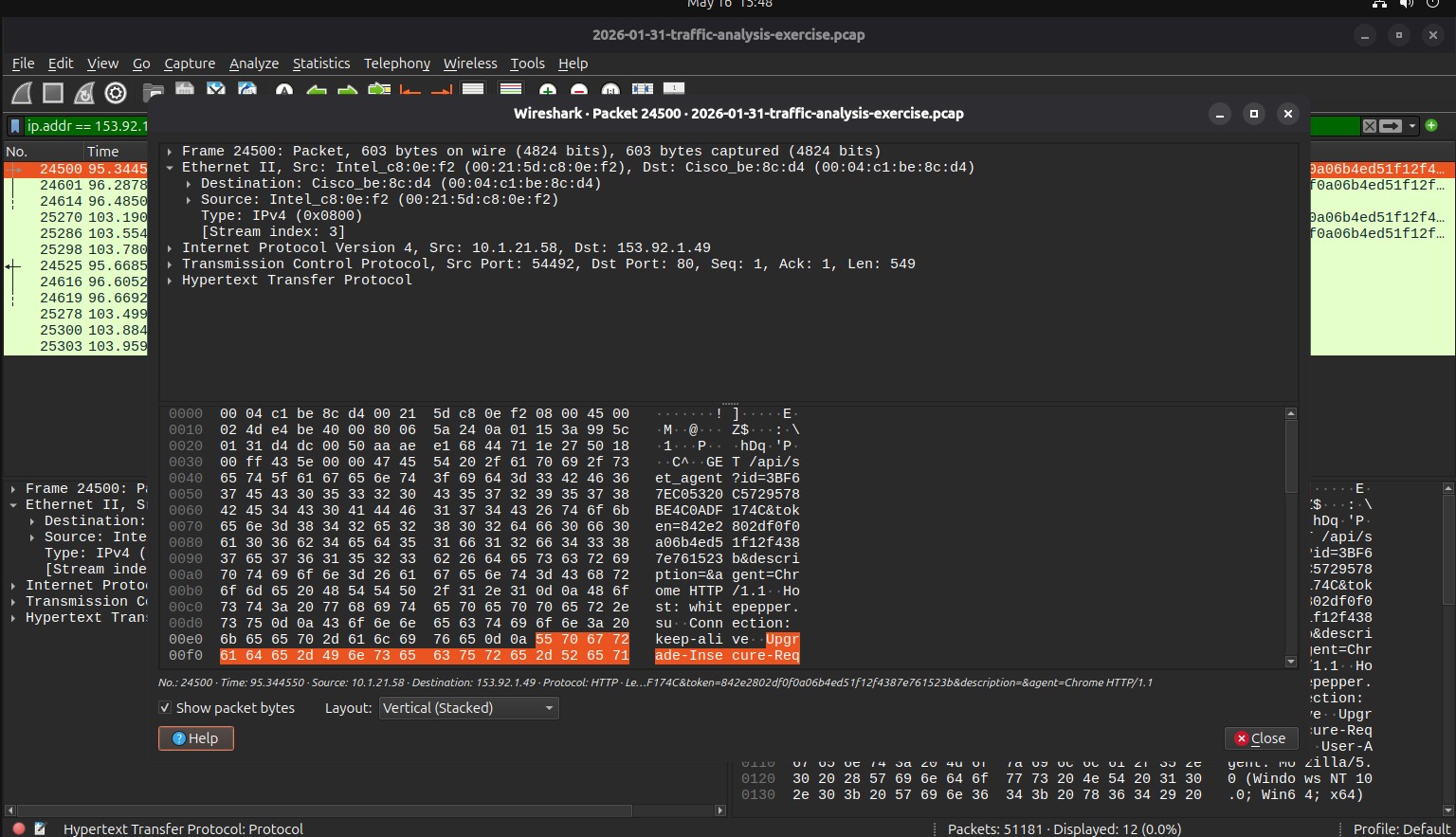 Ethernet frame showing MAC address of the infected host