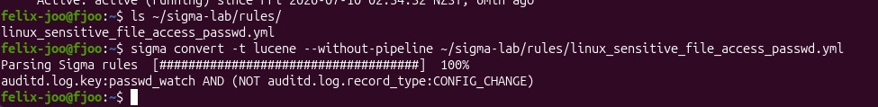 Terminal running sigma convert to turn the Sigma rule into a Lucene query