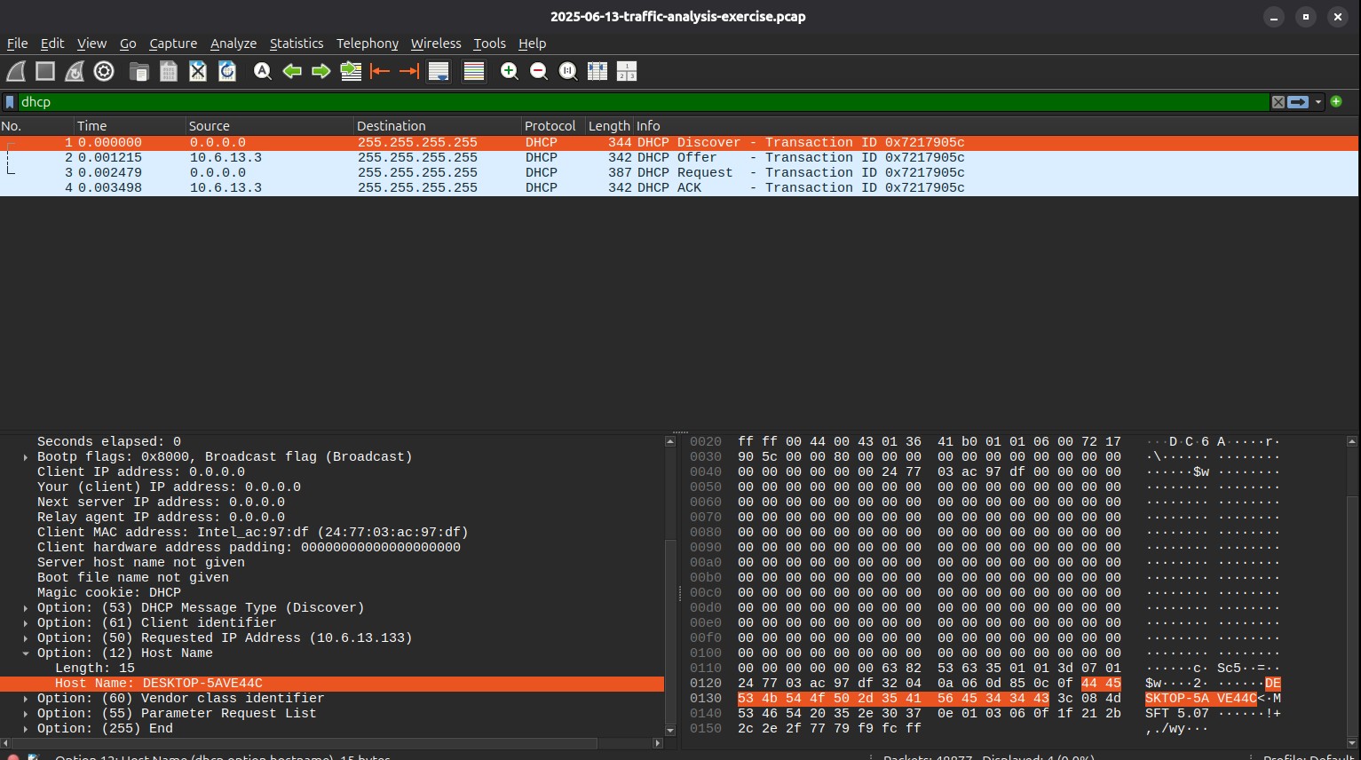 DHCP or NBNS traffic revealing Windows hostname
