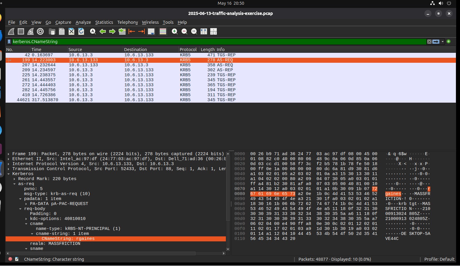 Authentication traffic revealing associated Windows user account